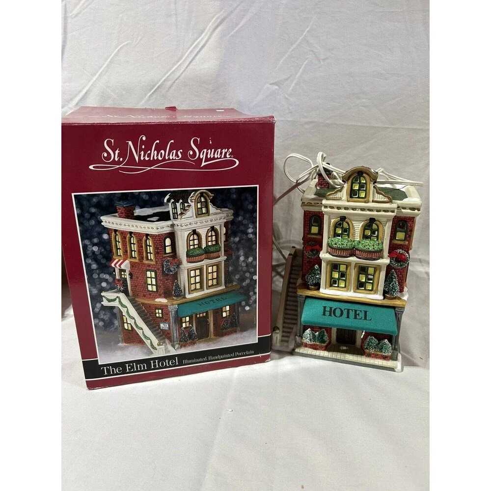 St. Nicholas Square Illuminated “The Elm Hotel” Hand Painted Porcelain